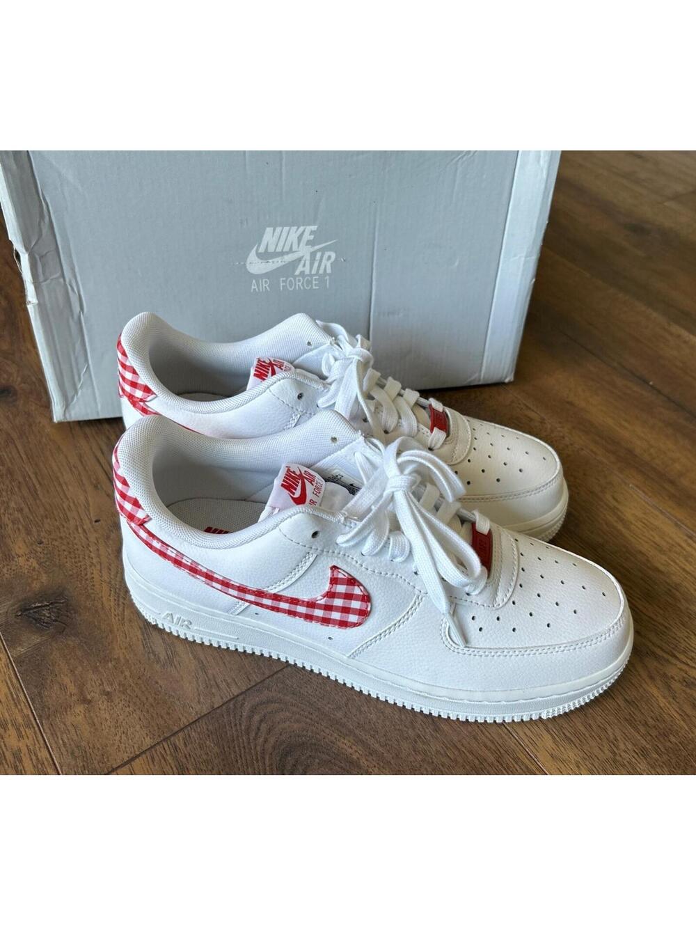 Nike Air Force 1 '07 Essential Low Mystic Red Gingham W - DZ2784-101 NEW Wmn 8.5